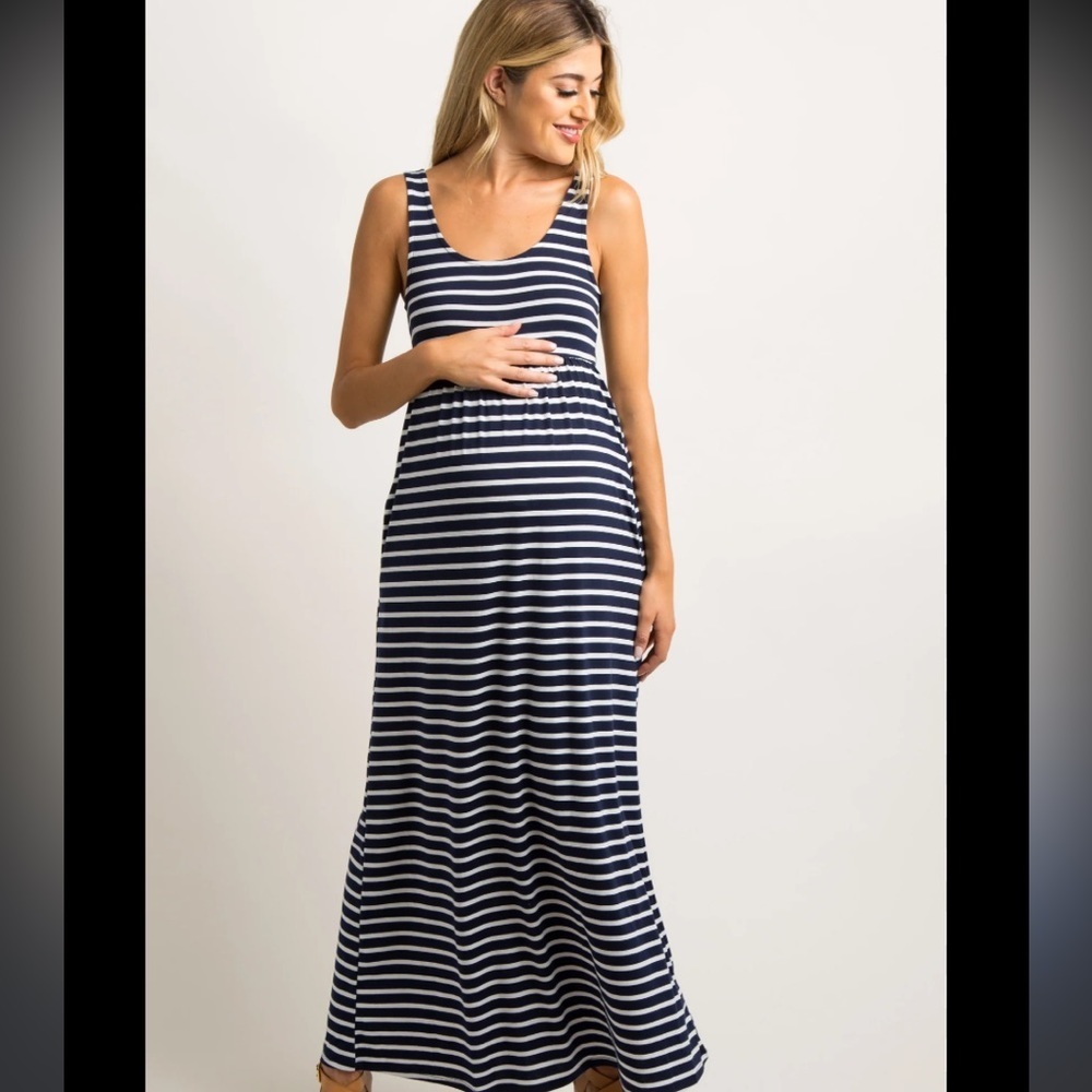 50%offw❤️ Pink blush Stretchy Maxi Dress in navy beige 0333 #47